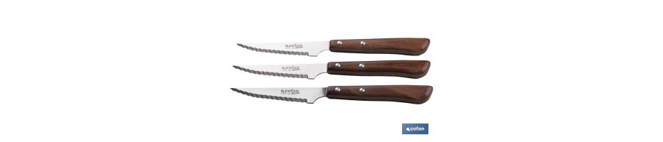 Pack 3 cuchillos chuleteros mango madera