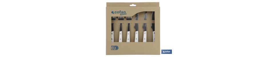 Pack 3 Cuchillos + 3 Tenedores Chuleteros  Mod.Vittorio Blanco