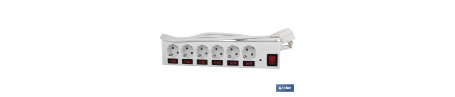Base Múltiple 6 Tomas 1,5 m + 6 interruptores indiv.
