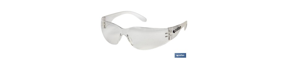 Gafas seguridad, lentes transparentes con filtro UV 400 de clase óptica (uso continuado). Muy resistentes.