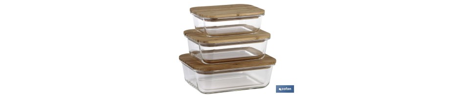 Set de 3 recipientes rectangulares Tapa Bambú Mod. Panda